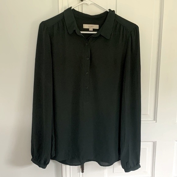 Loft Dark Green Semi Sheer Blouse Medium - Picture 1 of 8